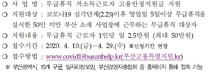 무급휴가 정부지원금 저소득근로자 재난지원금