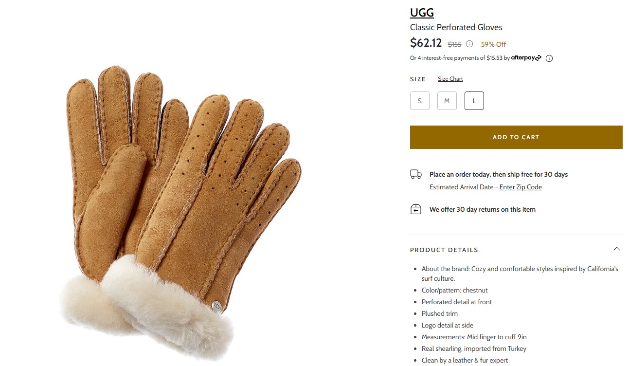 UGG Classic Perforated Gloves $62.12