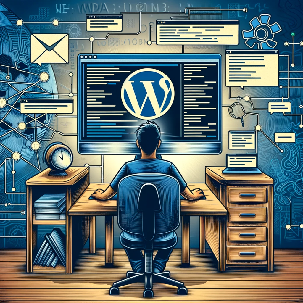 An illustrative image depicting the process of creating a WordPress plugin for inserting metadata and code.