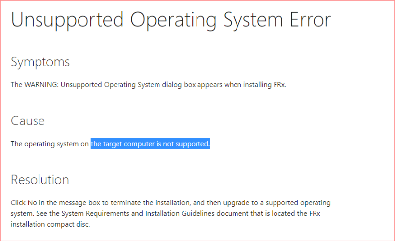 Unsupported Operating System Error