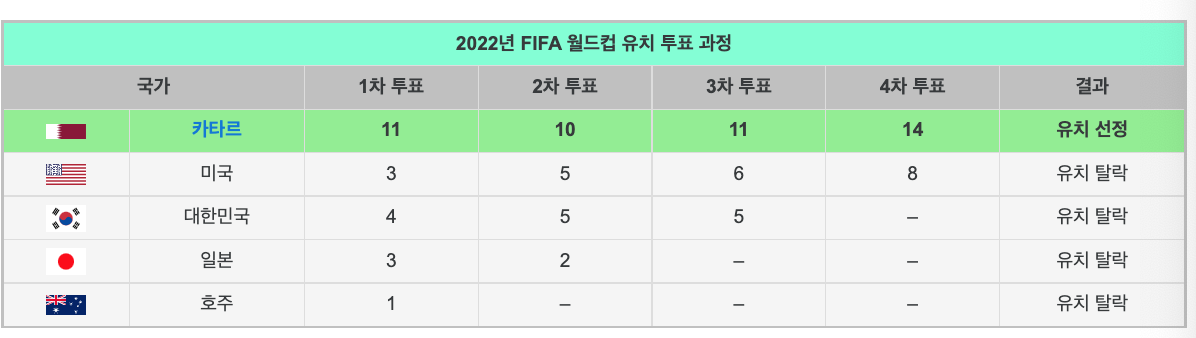 2022 월드컵 유치전 결과표