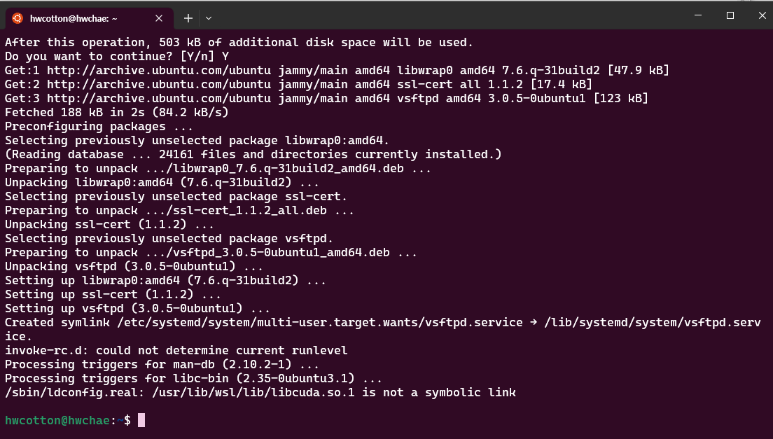Ubuntu - vsftpd 설치 완료