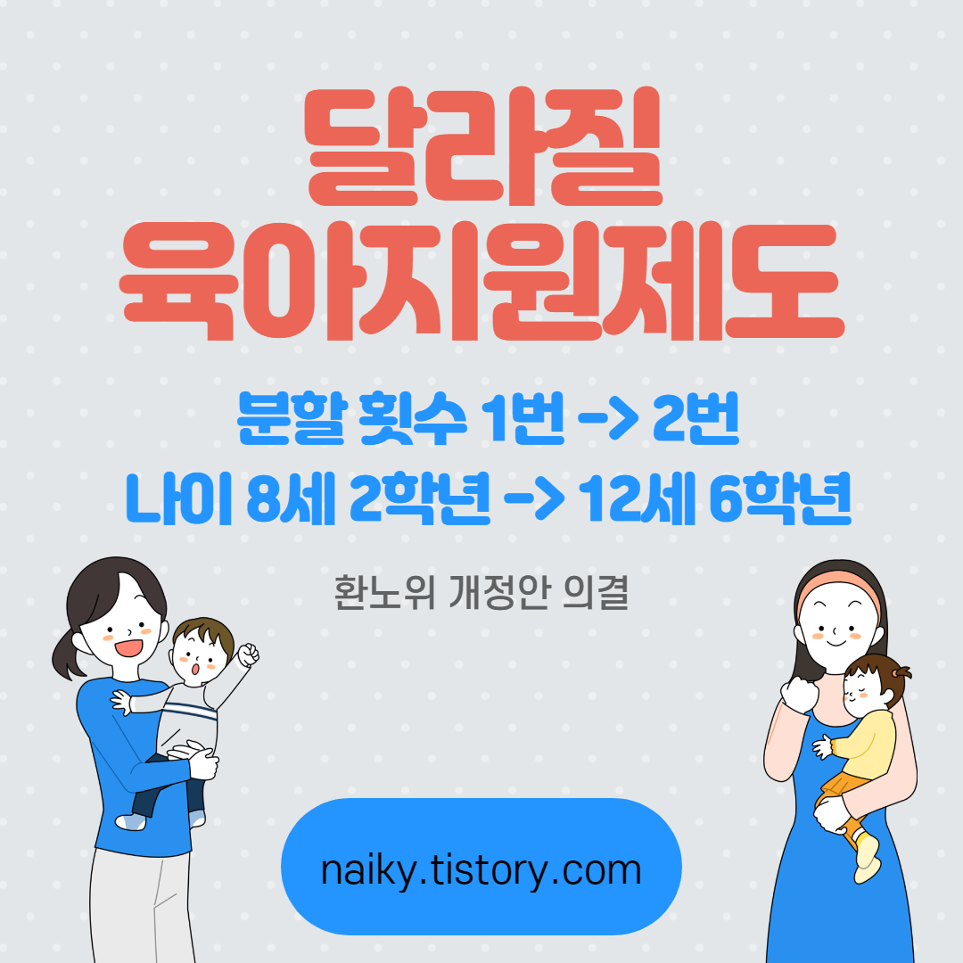  앞으로 육아휴직 2번 분할 및 아이 나이 12세 (6학년)까지 확대 변경 된다.