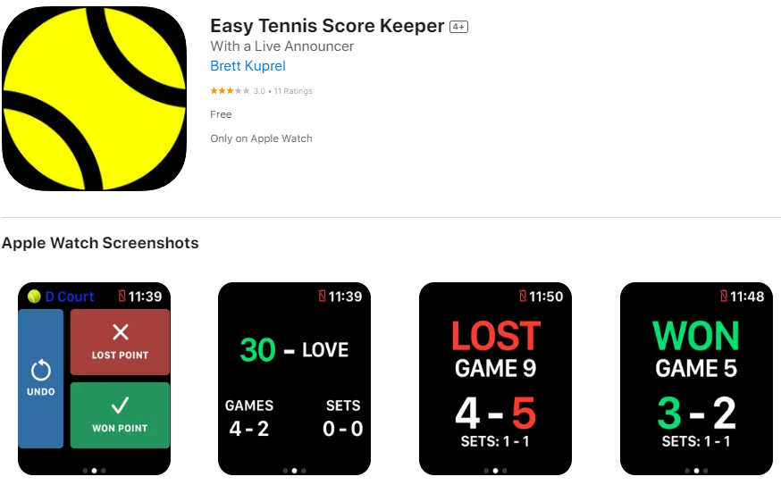 Easy Tennis Score Keeper (애플워치 지원하는 테니스 점수 기록 앱)
