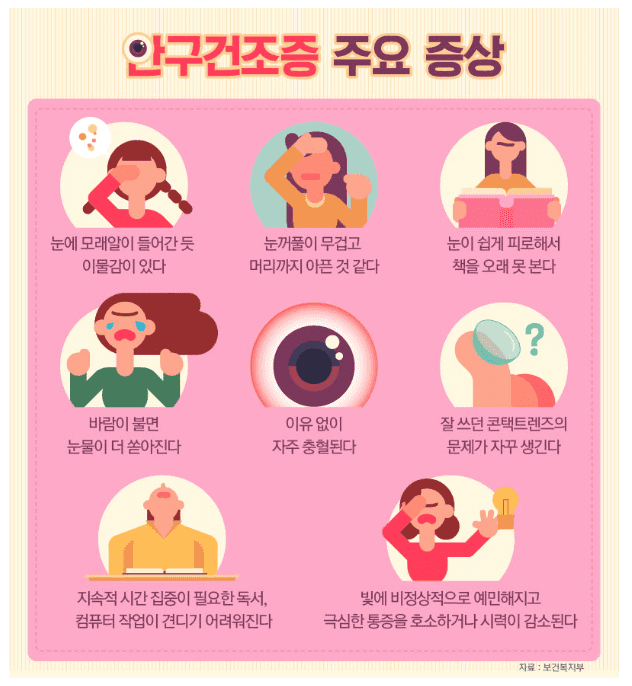 안구건조증 주요 증상 (출처 : 보건복지부)