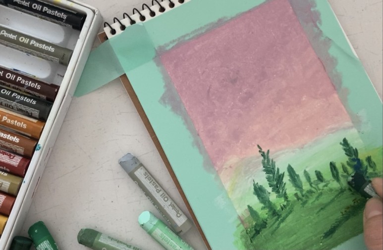 풍경 그림 오일파스텔 나무 풍경 15