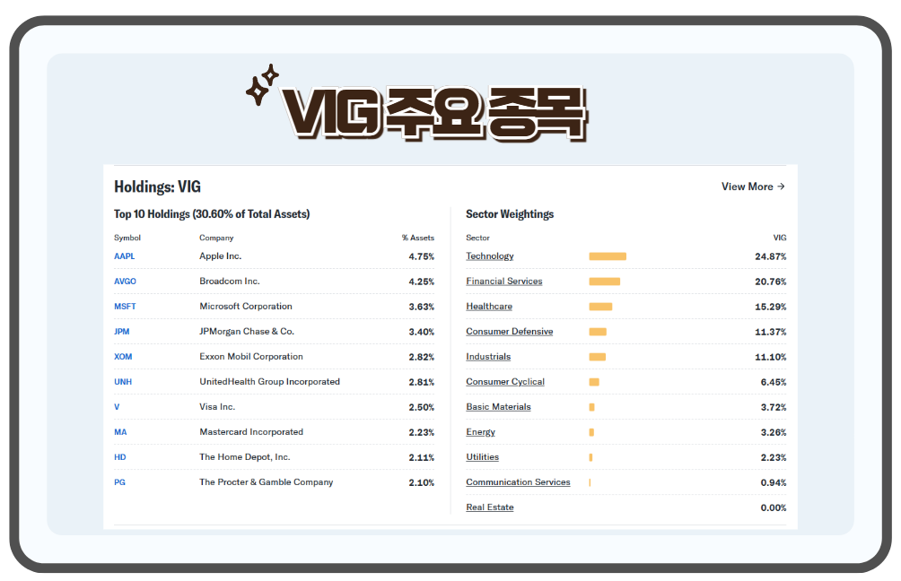 VIG ETF 주요 종목