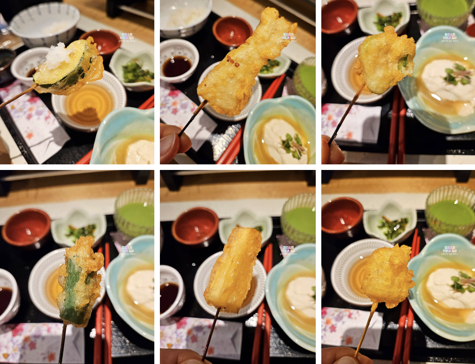 일렬로 늘어선 맛있는 꼬치 튀김 교토 기온 본점 마이코 한 리뷰