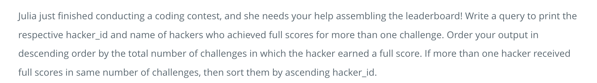 [MySQL/HackerRank] Top Competitors 문제풀이