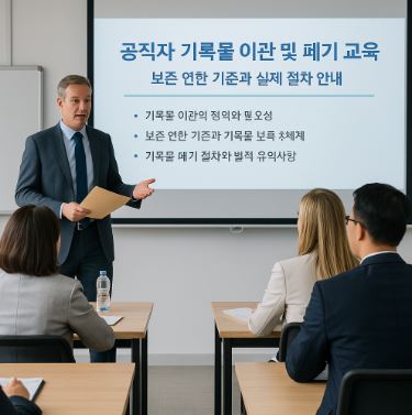 기록물 이관 및 폐기 교육을 받는 공직자들의 실무 교육 현장 모습 이미지