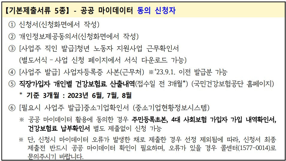 경기도 중소기업 청년 노동자 지원 제출서류