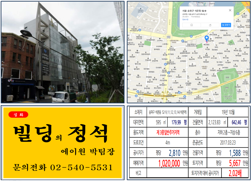  [송파구 꼬마빌딩 실거래가 조회] 석촌동 52-9,11,12,13,14(석촌고분역) 102억, 평당 5,667만 원