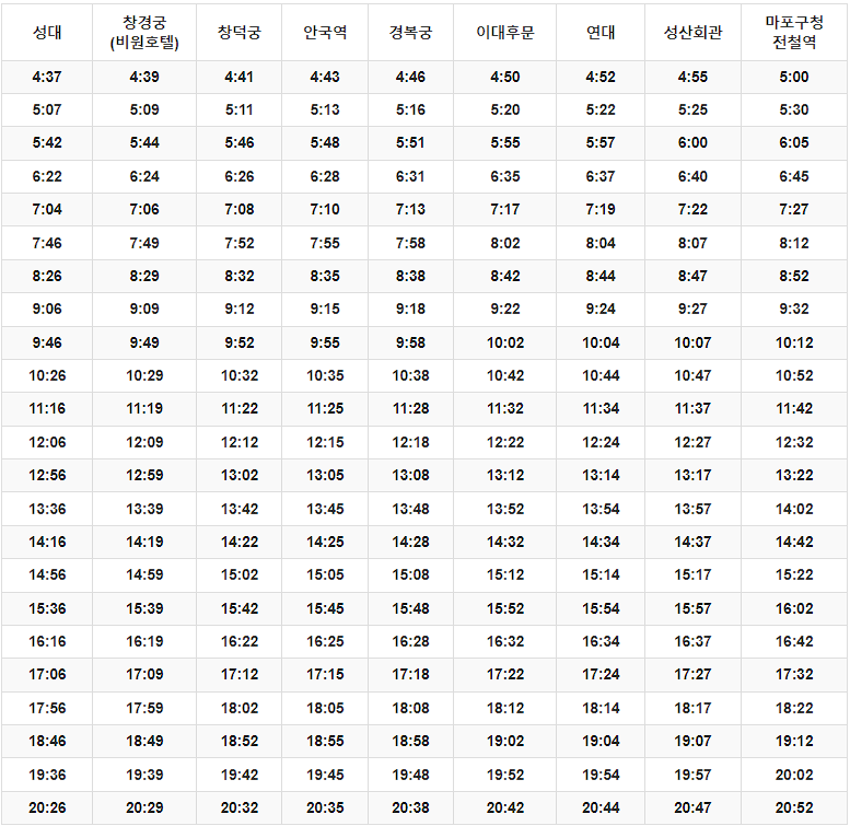 6011번 공항버스 시간표