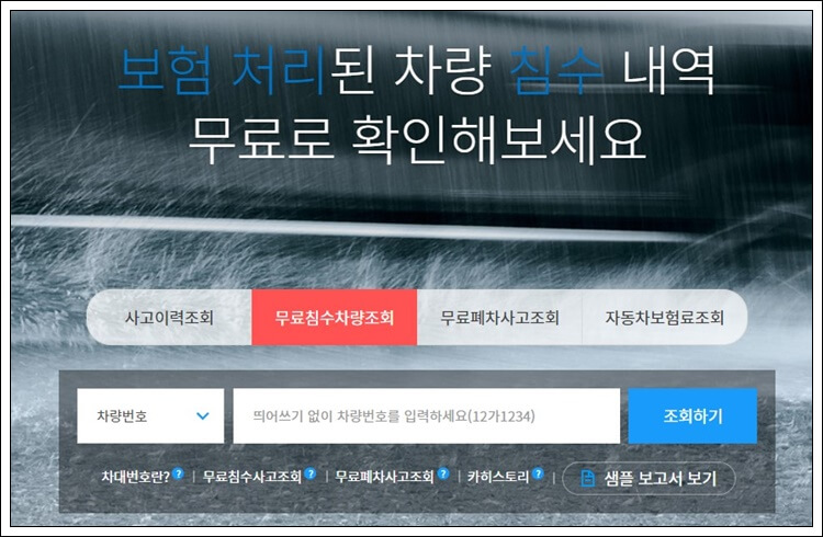 중고차 무료 침수사고 조회 화면