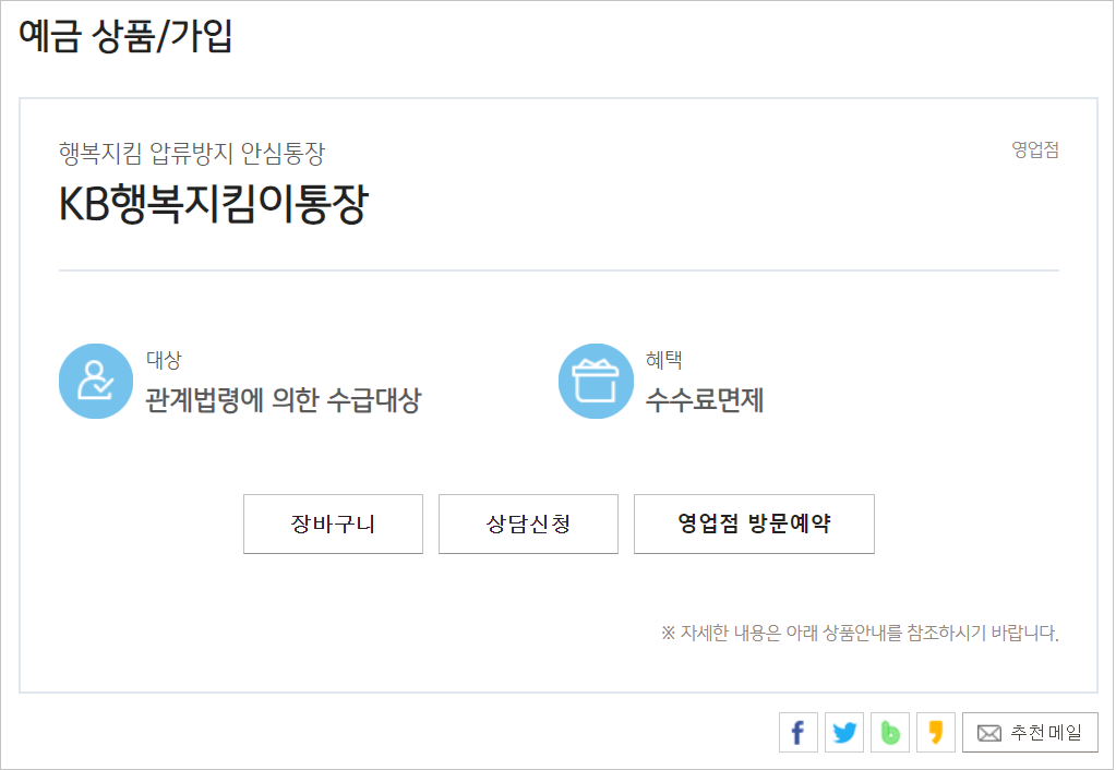 KB국민은행 행복지킴이 통장