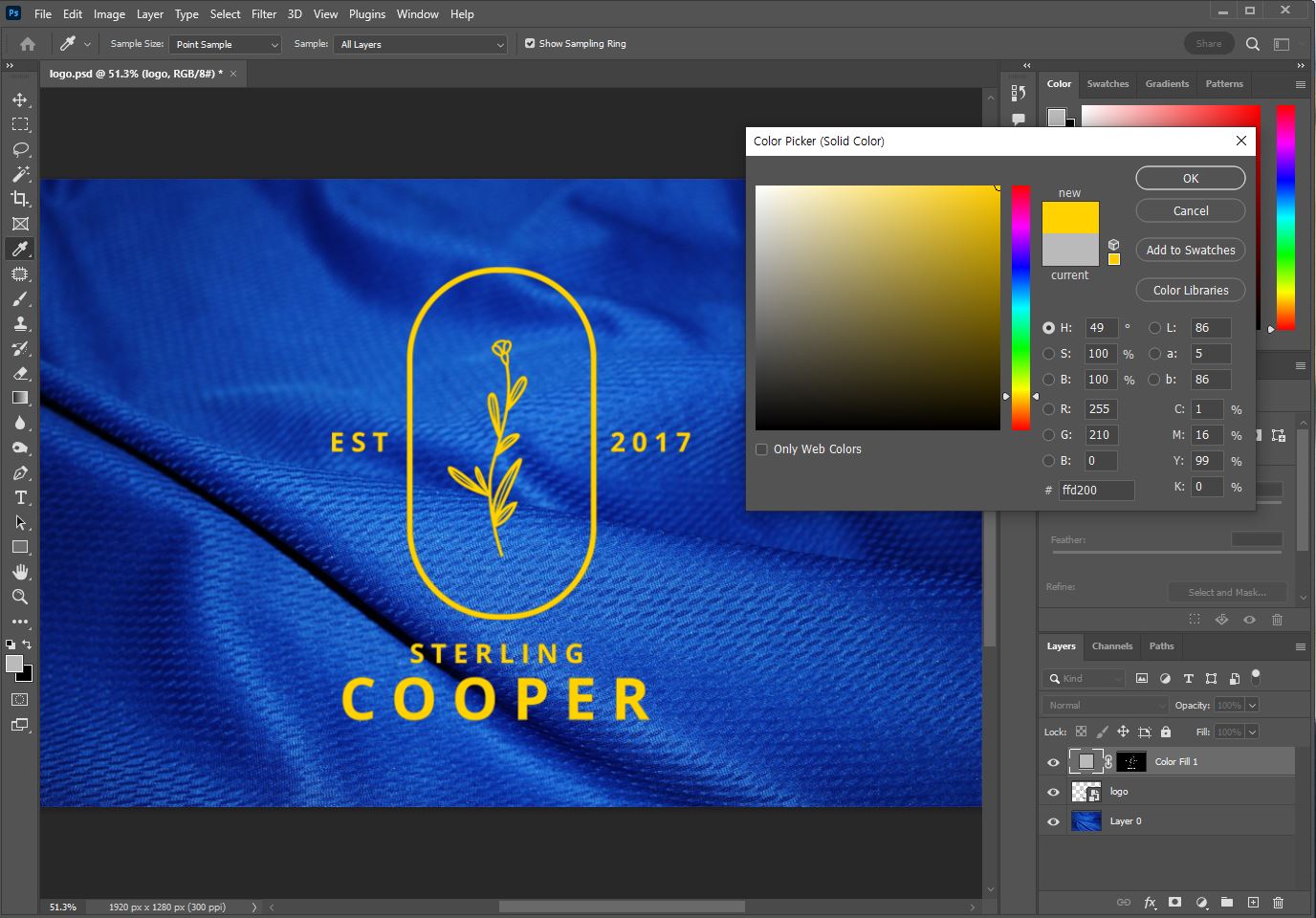 Solid Color를 노란색으로 선택한 사진