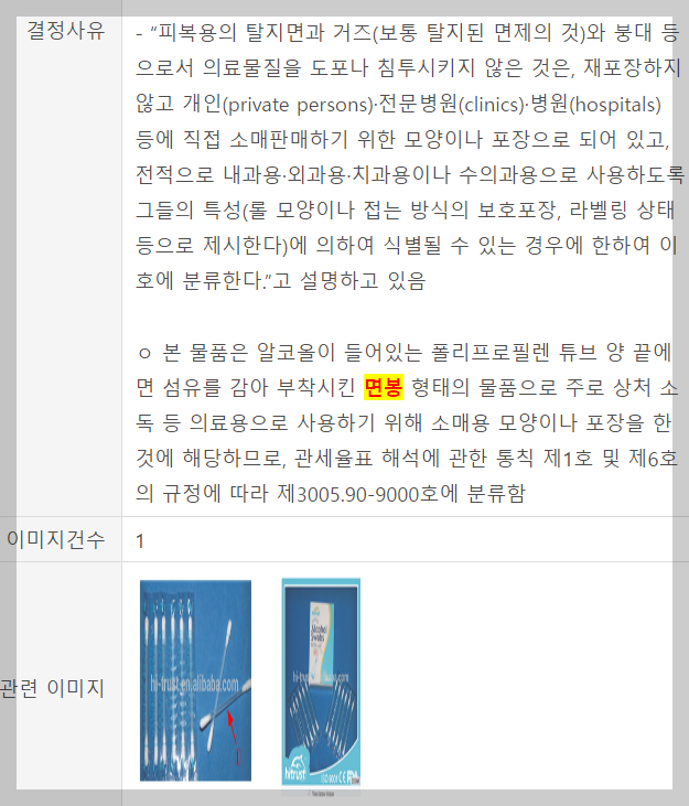 일회용 면봉 HS Code 관세