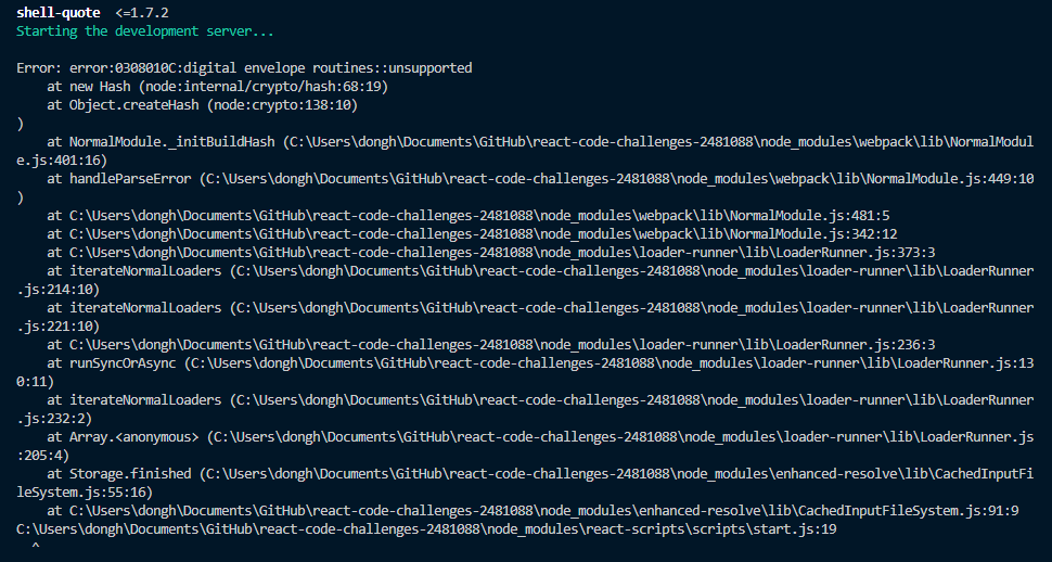 [REACT]Error error0308010Cdigital envelope routinesunsupported