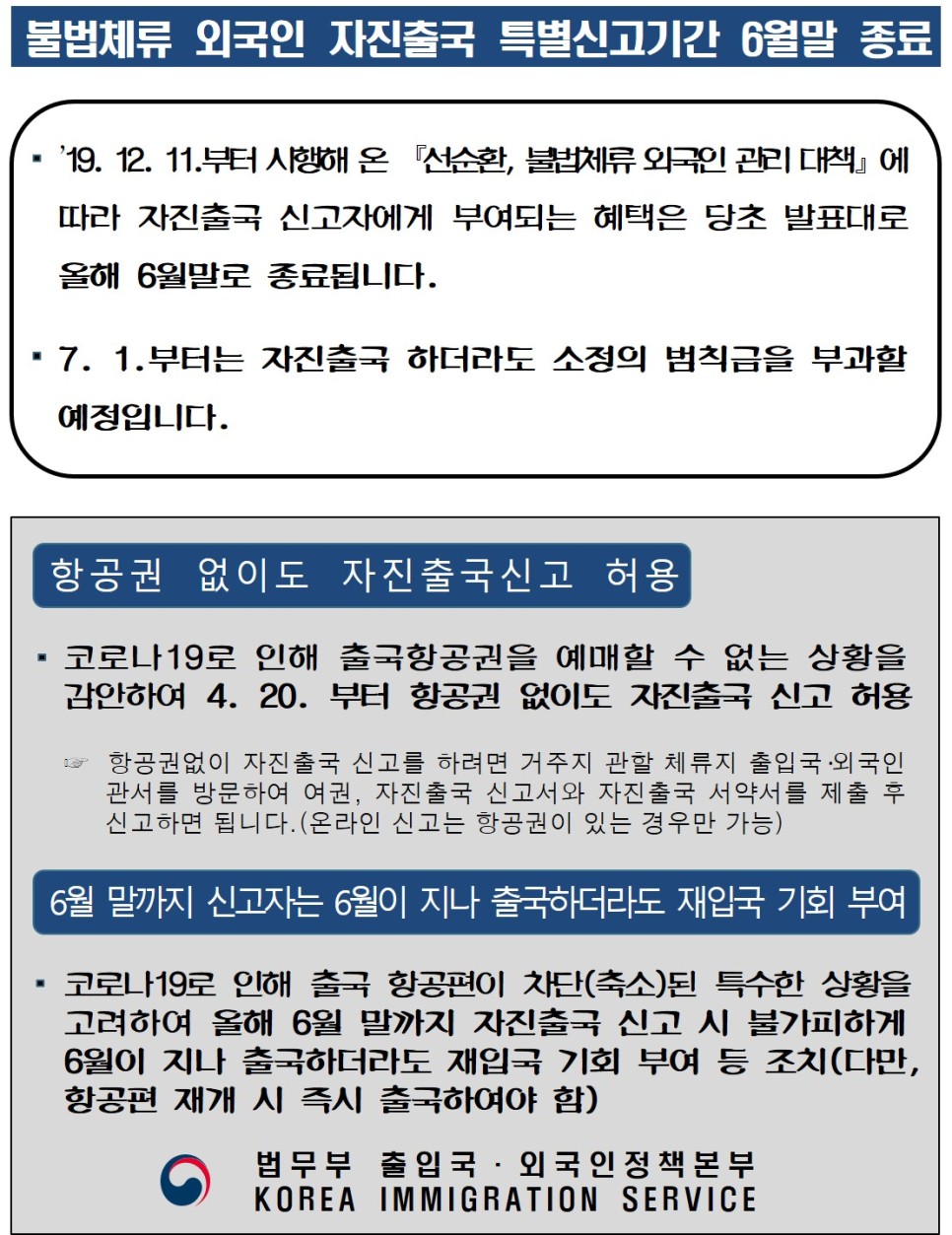  [청주 행정사] 불법체류 외국인 자진출국 특별신고기간 6월말 종료