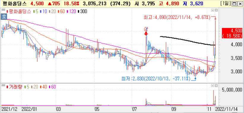11월-14일-평화홀딩스-주가-차트