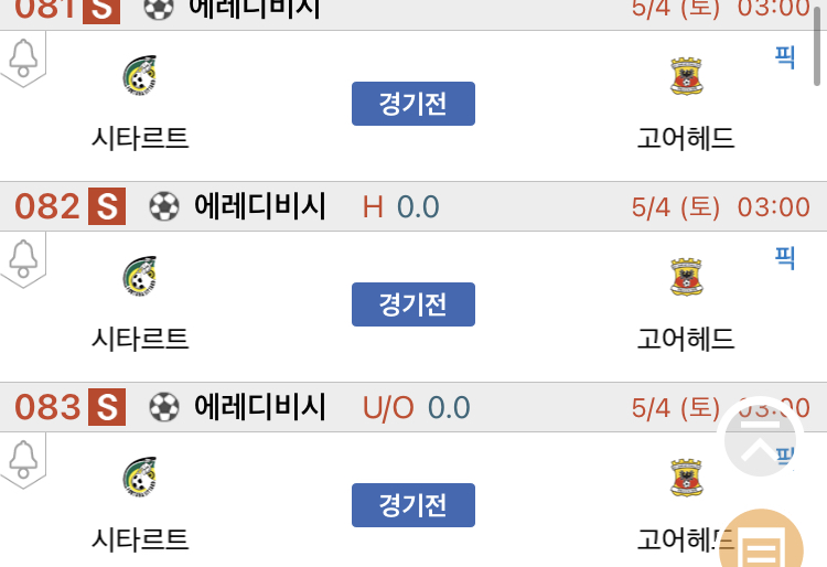 [진짜총판] 5월4일 시타르트 VS 고어헤드 축구분석