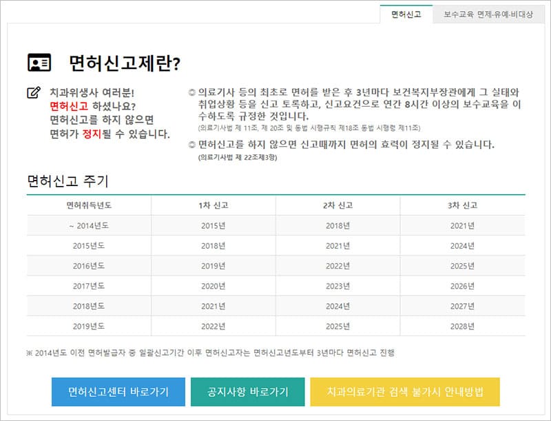 대한치과위생사협회 면허신고센터