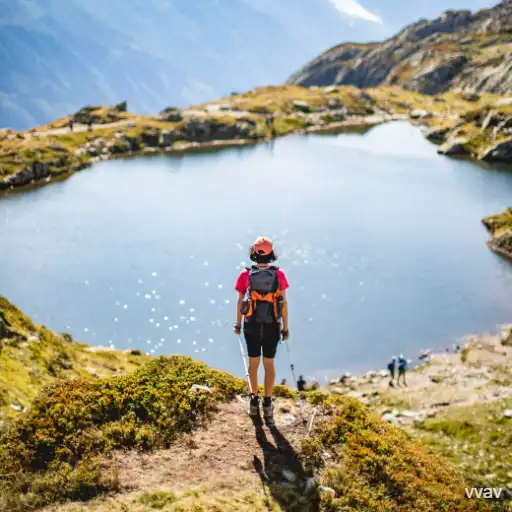 lake and climber