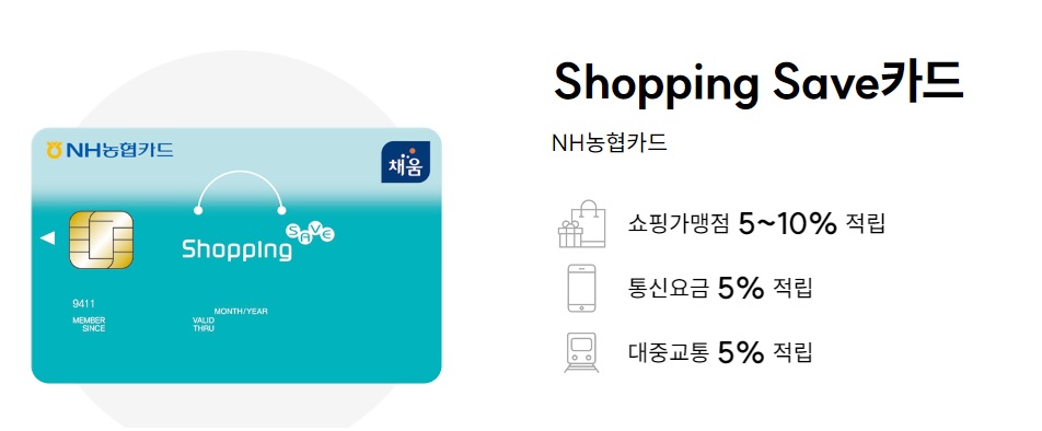  농협 Shopping Save카드 주요혜택 연회비 쇼핑 통신 대중교통 5~10% 적립