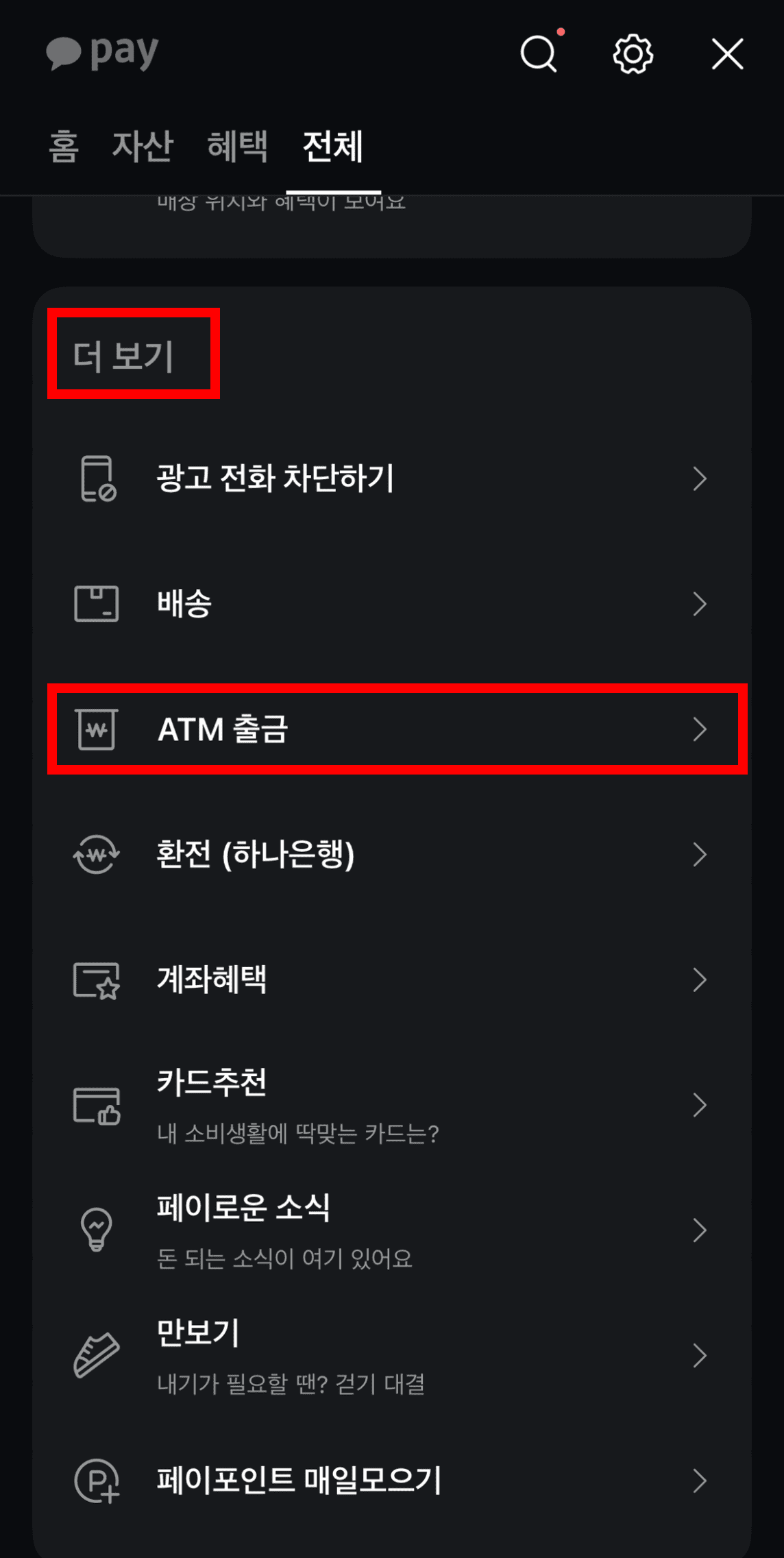 카카오페이 기계에서 출금
