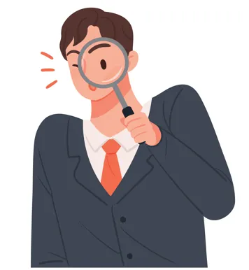 돋보기로 내용을 꼼꼼히 살피는 남성