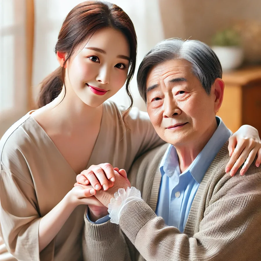 한국인 딸이 집에서 부모님을 돌보는 장면