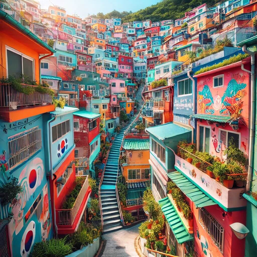 Colorful hillside houses at Gamcheon Culture Village, a popular tourist destination in Busan