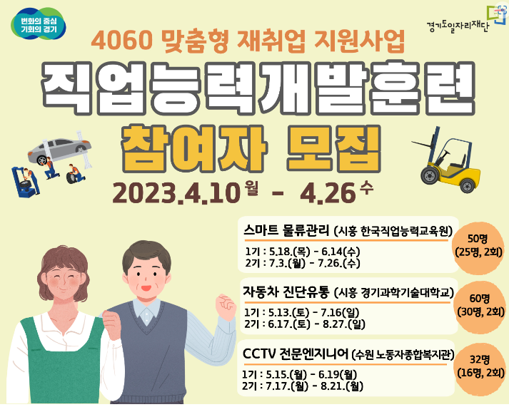 (경기도) 4060 맞춤형 재취업 지원 - 직업 능력 개발 훈련 참여자 모집