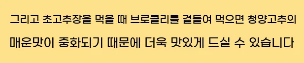  그리고 초고추장을 먹을 때 브로콜리를 곁들여 먹으면 청양고추의 매운맛이 중화되기 때문에 더욱 맛있게 드실 수 있습니다