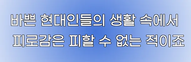  바쁜 현대인들의 생활 속에서 피로감은 피할 수 없는 적이죠