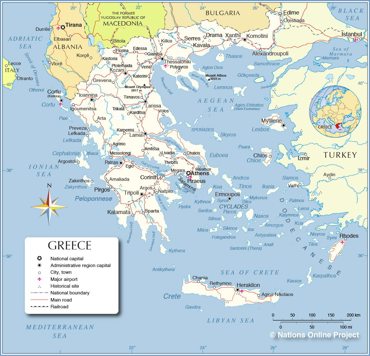 남유럽 그리스 지도