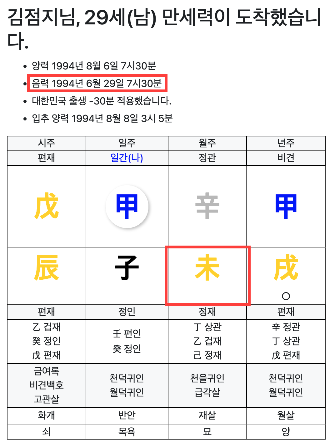 만세력 결과 예시