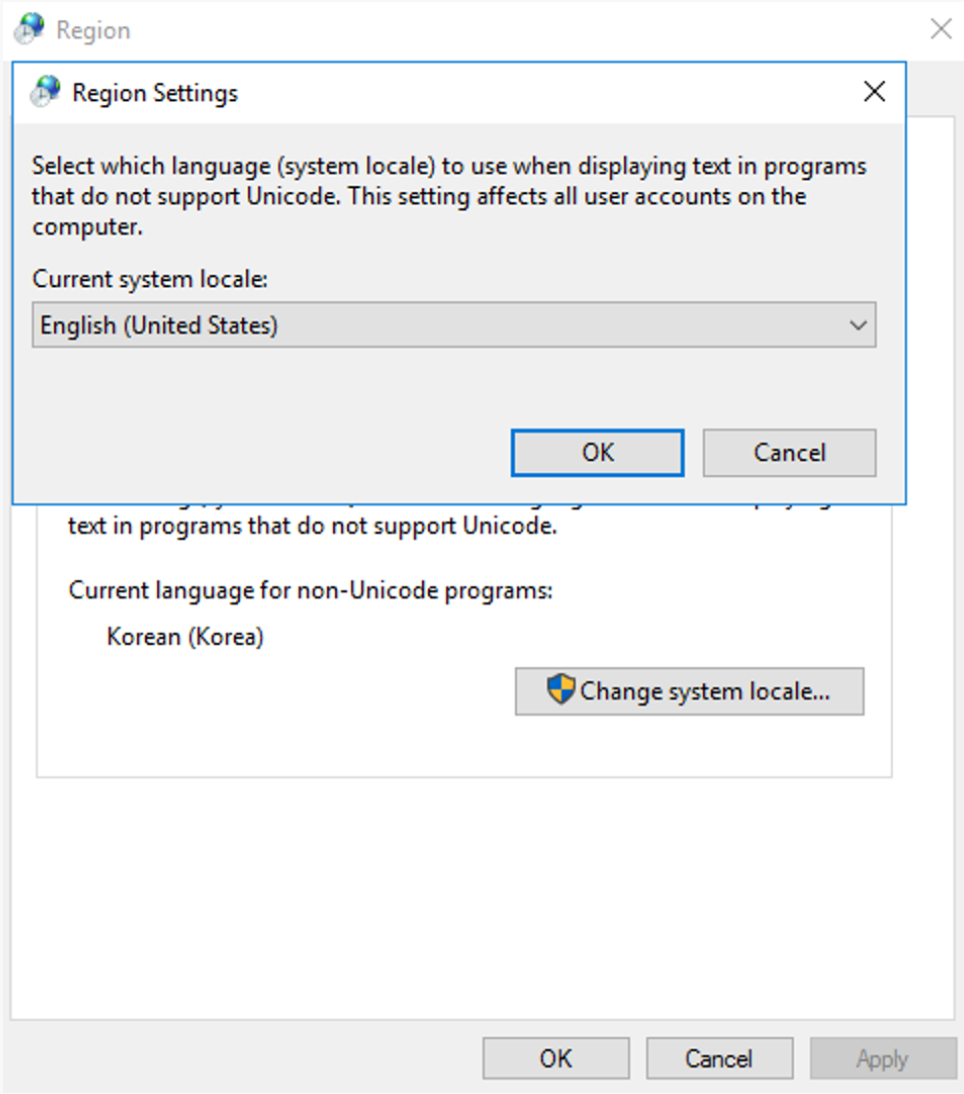 제어판 System locale