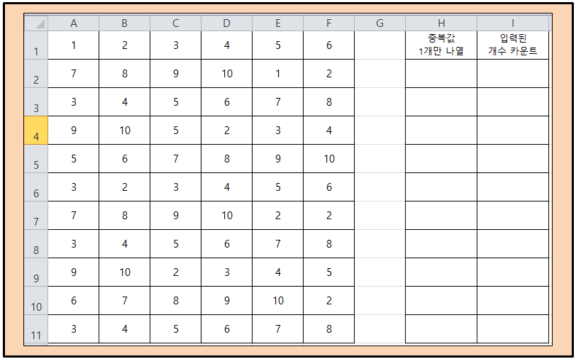 표 데이터에서 중복값 1개만 나열하고 중복값 데이터 몇번 입력 되었는지 개수 카운트 하는 수식 작성 방법 썸네일 이미지