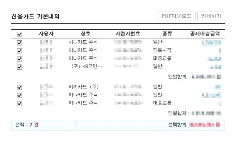 신용카드 사용내역 조회
