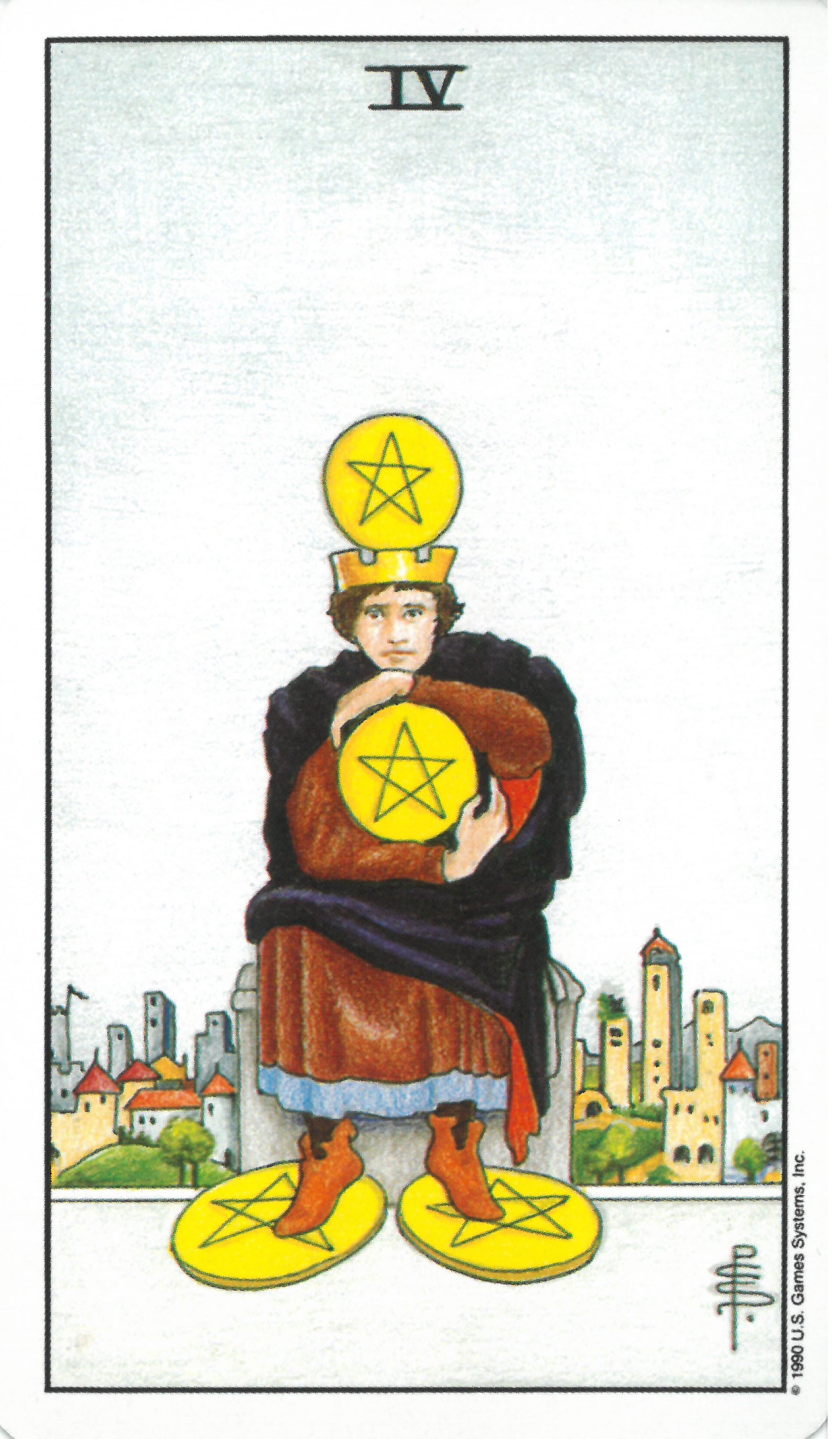 유니버셜 웨이트 타로 마이너 카드 four of pentacles
