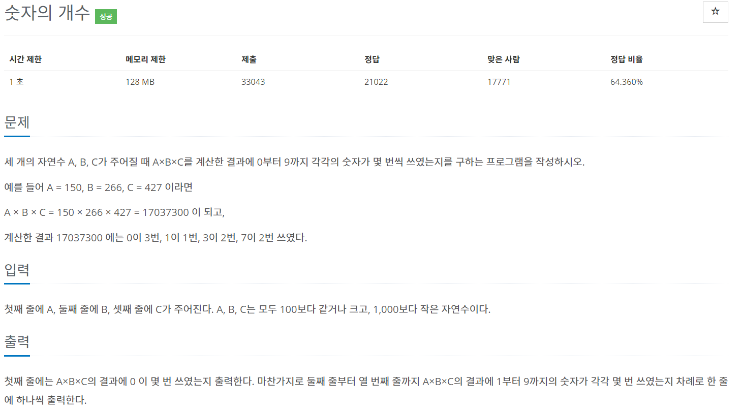  백준 2577 - 숫자의 개수