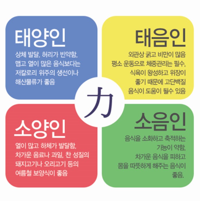 사상의학에 따른 태양인,소양인,태음인,소음인의 설명