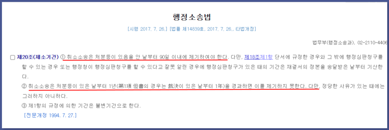 행정소송법 제20조 제소기간 조항