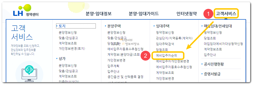 청약센터-홈페이지-고객서비스-예비입주자순위