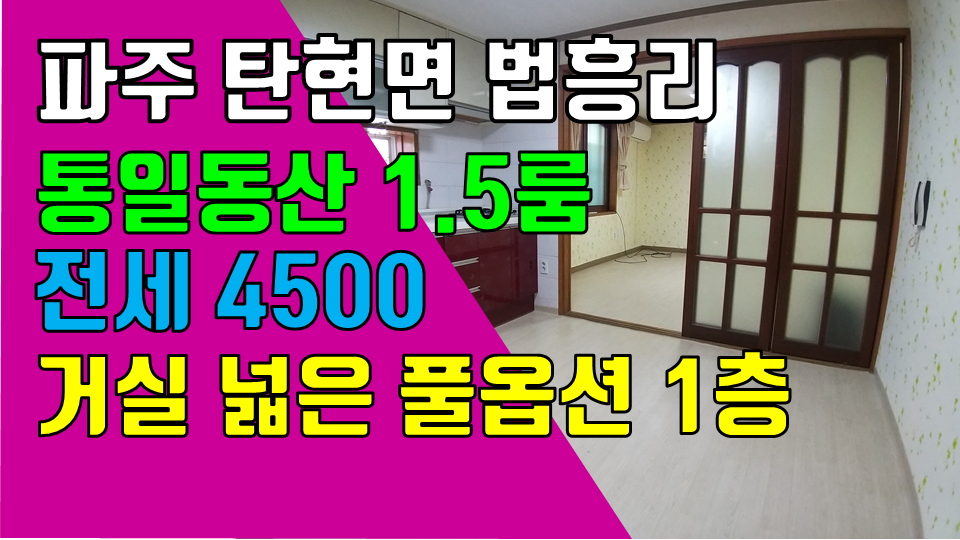  파주 탄현면 법흥리 통일동산 1.5룸 전세 4500만 개방감 좋고 거실 넓은 투베이룸 1층 깔끔한 풀옵션