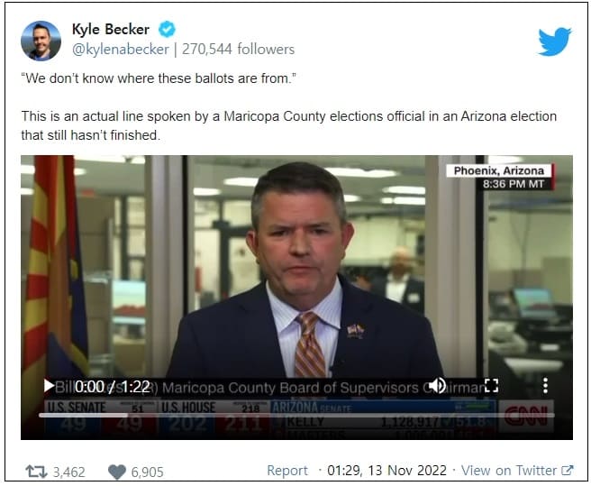 충격! 애리조나 마리코파&#44; 2020년 미 대선에 이어 중간선거에서도 선거 부정? VIDEO: “We don’t know where these ballots are from.” Kyle Becker