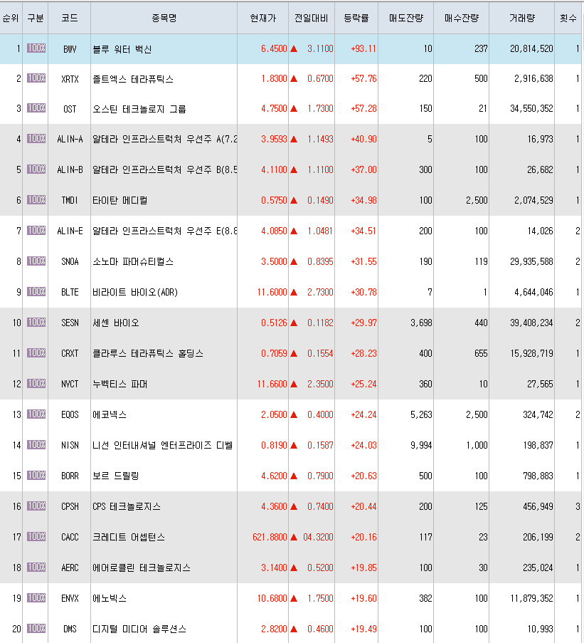  5월3일 미국주식 상승률 상위 종목 TOP 300