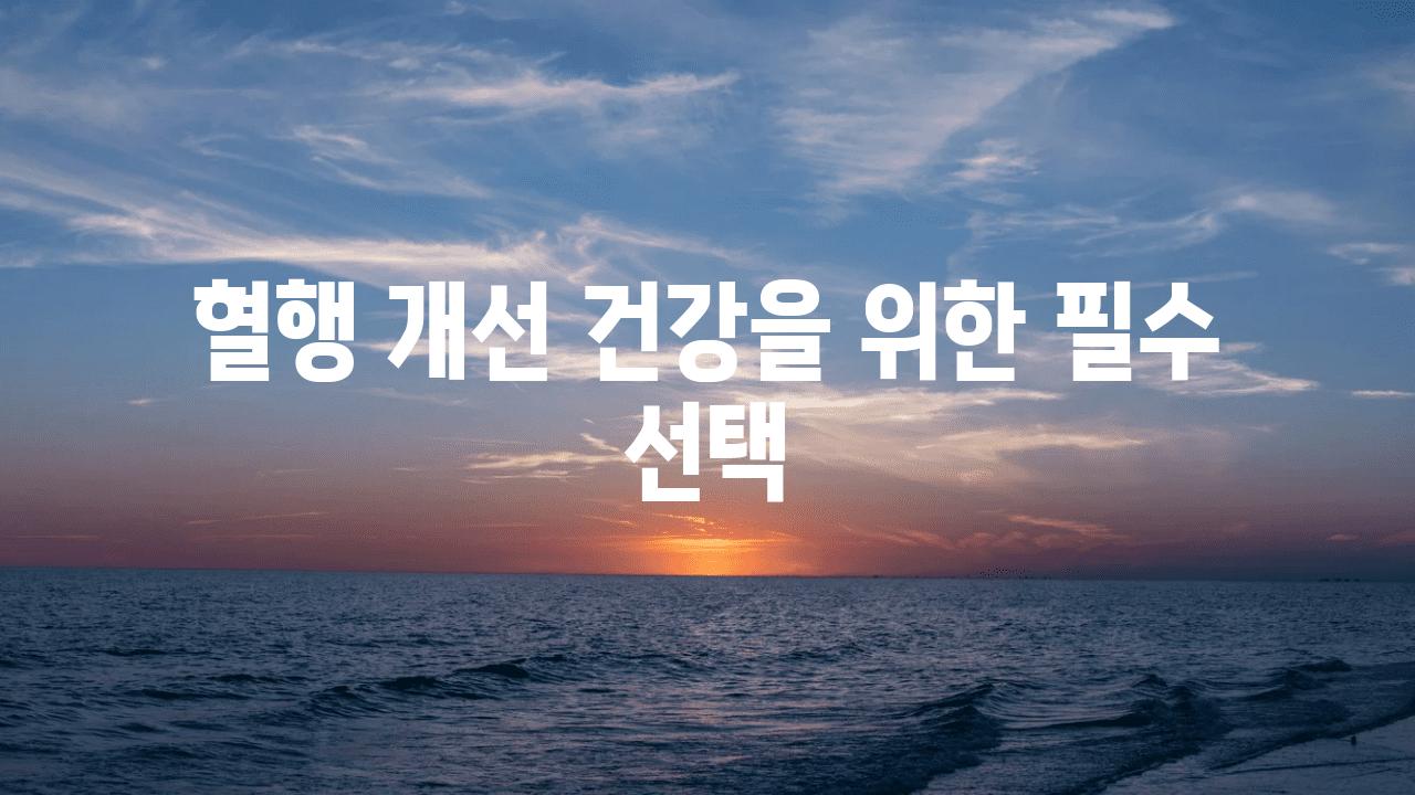 혈행 개선 건강을 위한 필수 선택