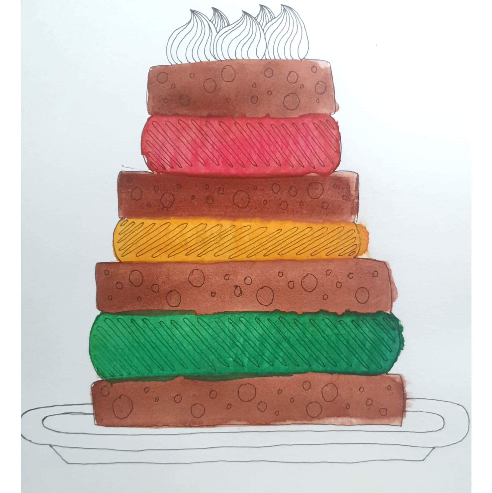  Colorful Cake 컬러풀 케이크 / 일러스트 그림 드로잉 / 음식 그리기